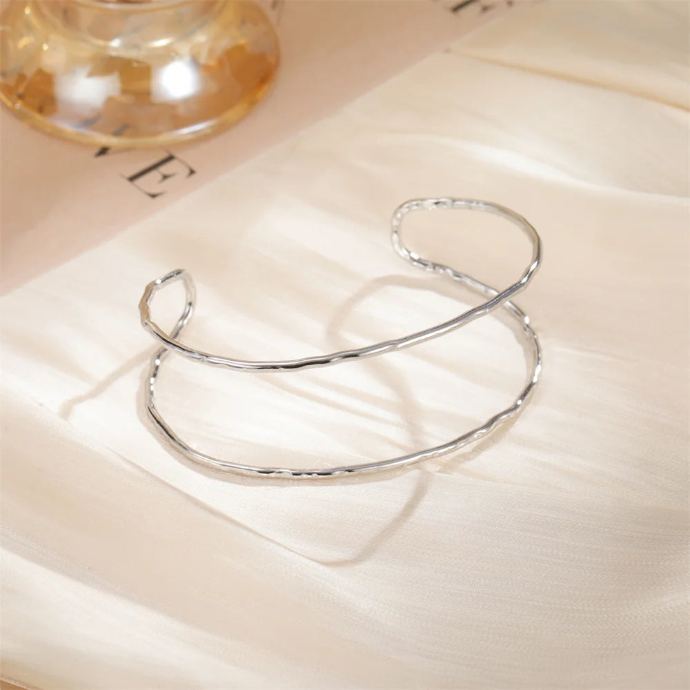 My Shape Simple C Shape for Women Stainless Steel Gold Color Adjustable Open Cuff Bangle Jewelry Double Layered Bracelets Gifts