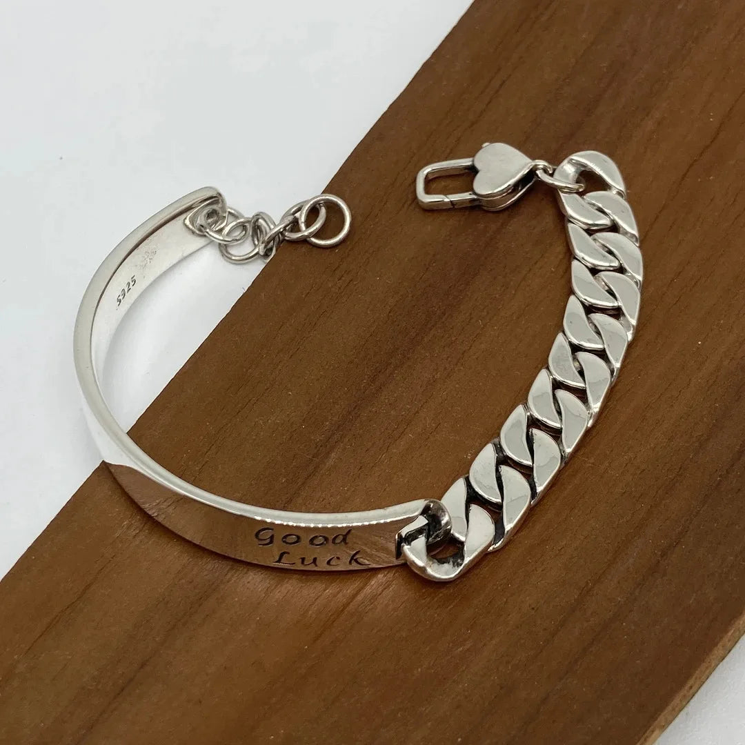 Sam Panda 925 Sterling Silver Chain Asymmetric Bracelet For Women Vintage Lucky Letter Punk Jewelry Gift Dropshipping