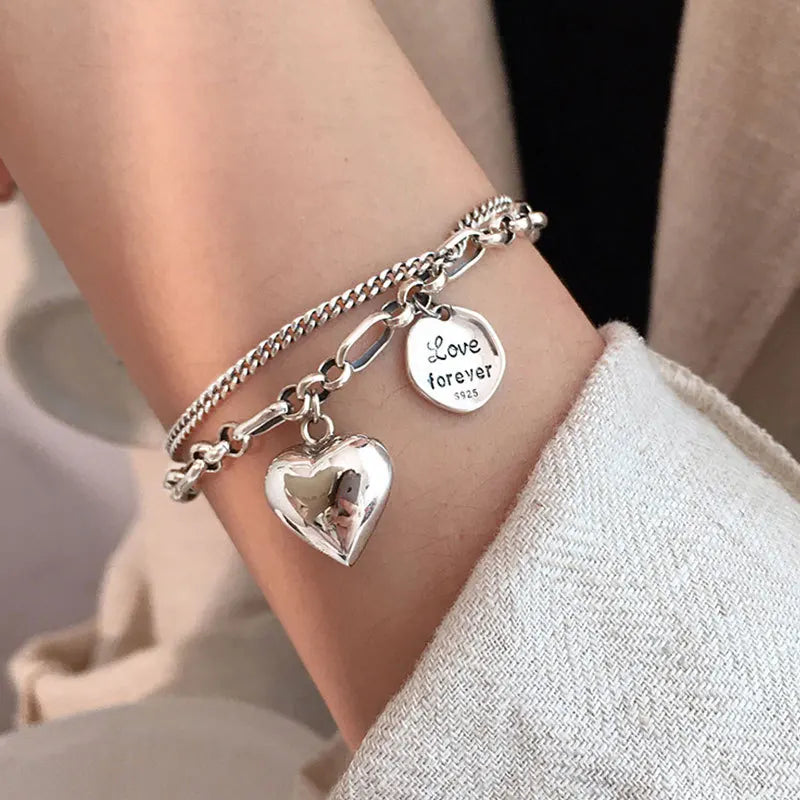 New 925 Silver Geometric Bead Punk Peace of Mind Words Irregular String Bracelet For Woman Girl Fashion Jewelry Gift Dropship
