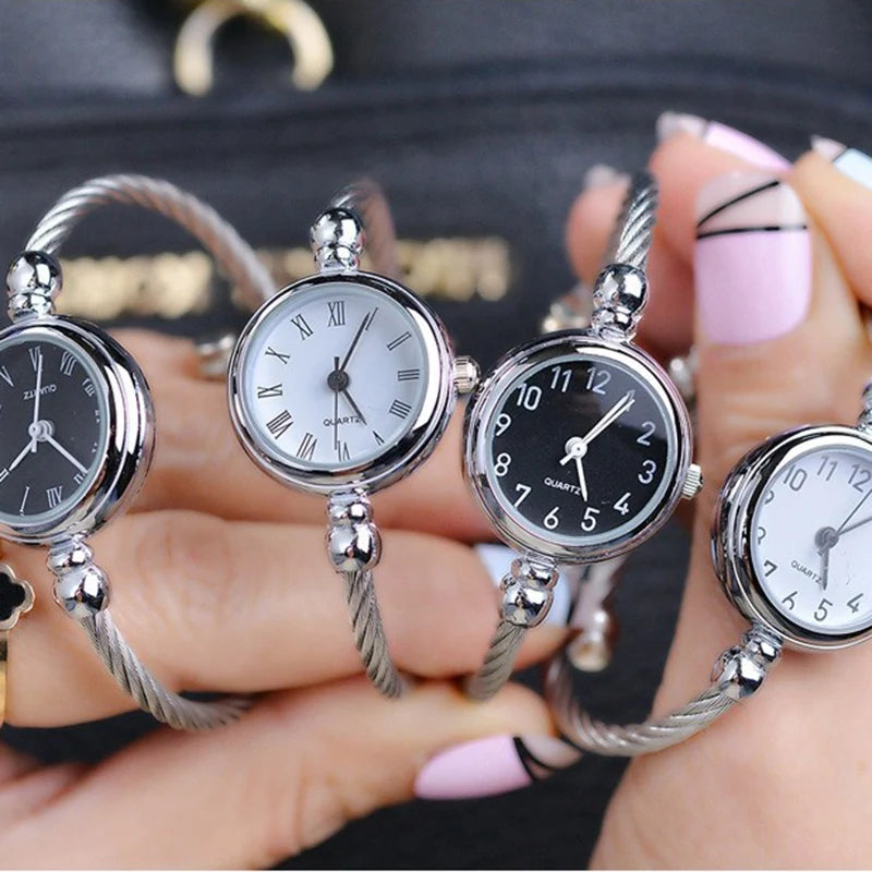 Small Gold Bangle Bracelet Watch - Retro Ladies Quartz Thin Chain