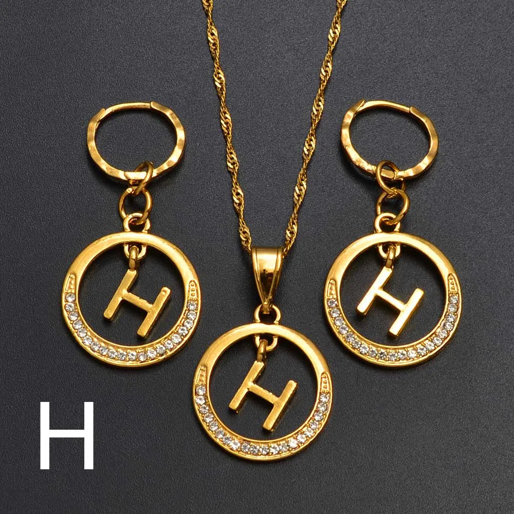 Anniyo A-Z Alphabet set Pendant Necklace and Earring set,Guam, Hawaii,African Initial Jewelry English Letters  #260306