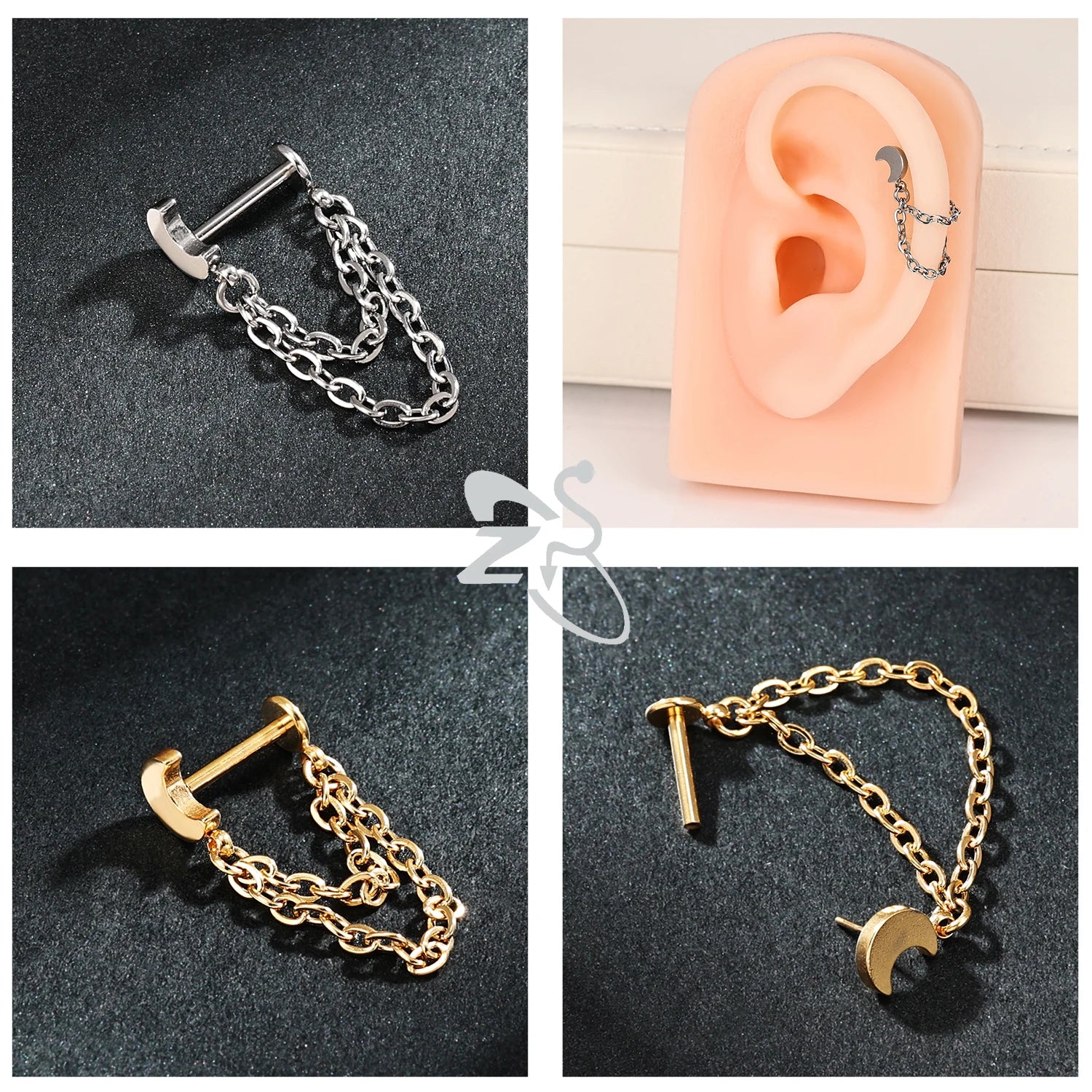 ZS 1PC 16G/18G Stainless Steel Ear Studs O-Shaped Stud Earrings Plug In Gold Color Cartilage Earring Heart Ear Piercings Jewelry