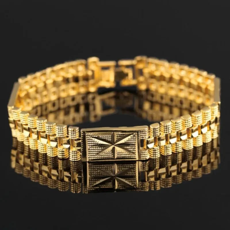 New Fashion Classic 18k Gold Plated Bracelet Gold Color Bracelet Adjustable Punk Rock Men's Party Festival Gift Accessories