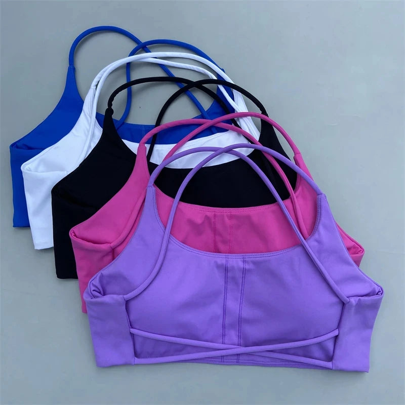 Solid Color Cross Back Fitness Bra - High Strength Yoga Top