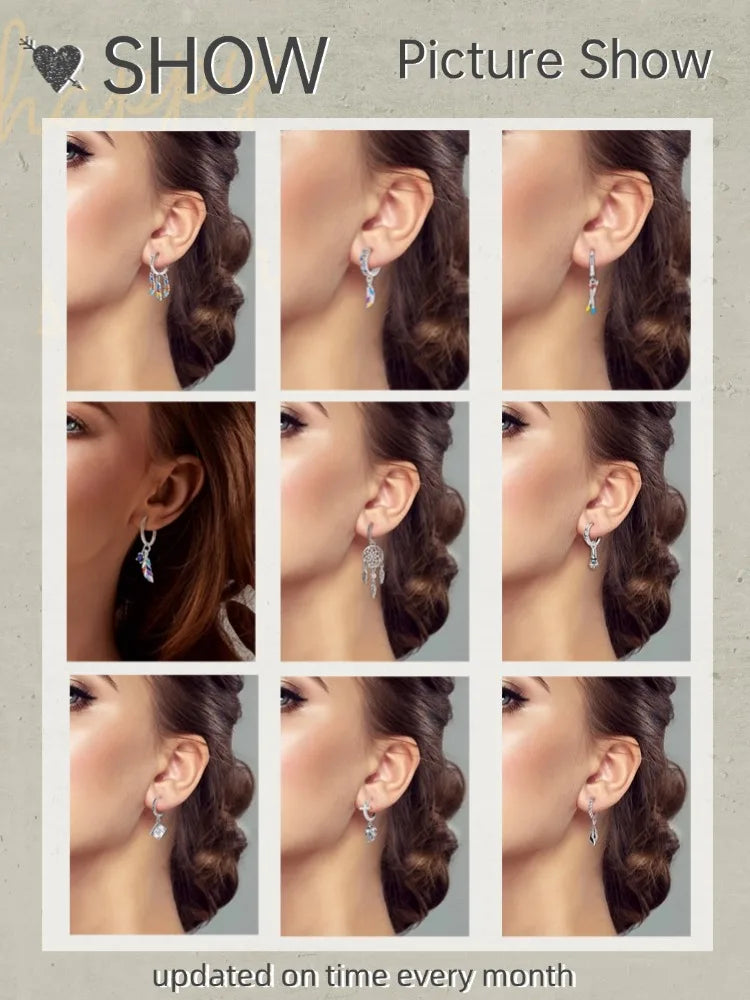 Unicorn Earrings 925 Sterling Silver Original Zircon Elephant Feather Dog Cat Blue Star Small Earrings For Women Jewelry Gift