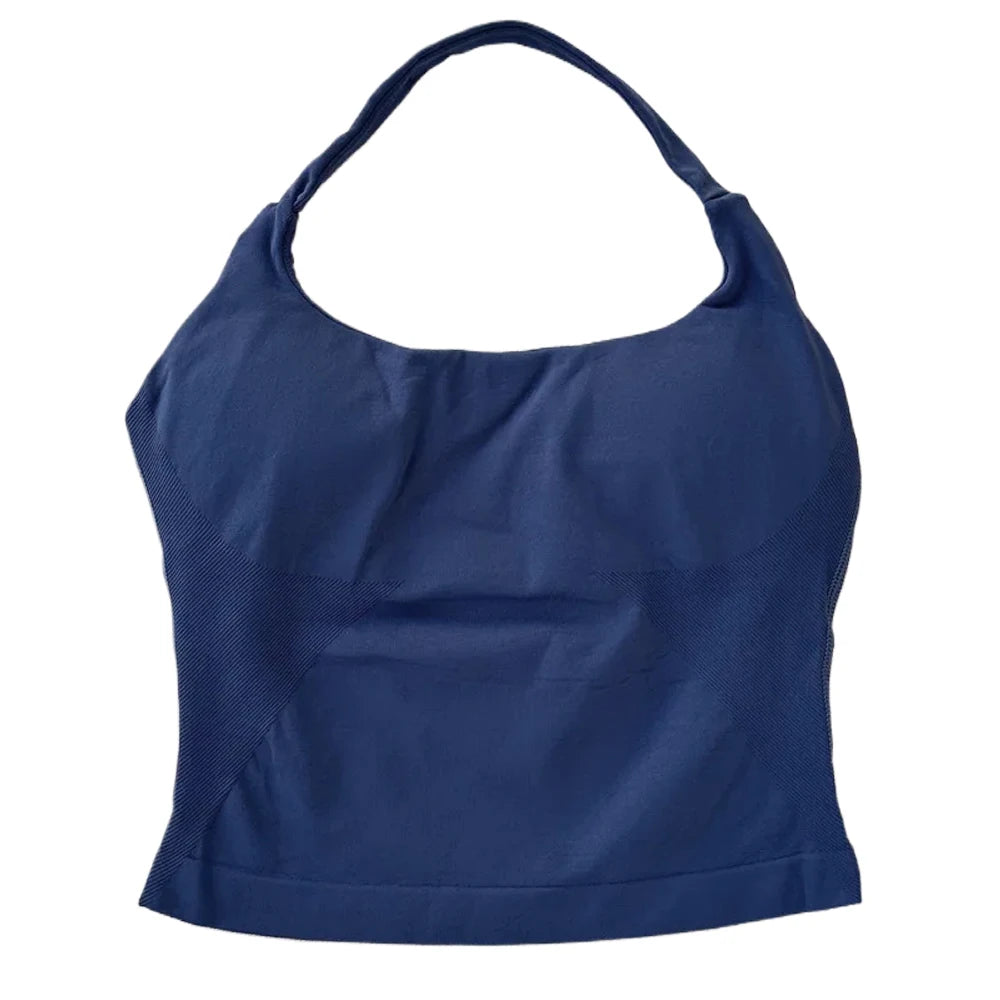 Gym Top Women Clothes Strappy Workout Tank Top Padded Sports Bra Backless Yoga Shirts Seamless Gym Crop Top Halter Fitness Vest