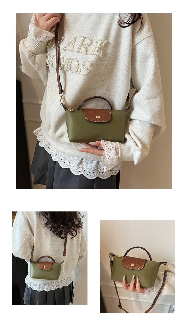 Retro Fashion Nylon Dumpling Bag Women's Crossbody Handbag Soft Polyester Lining Zipper Closure Shoulder Bag Handbag