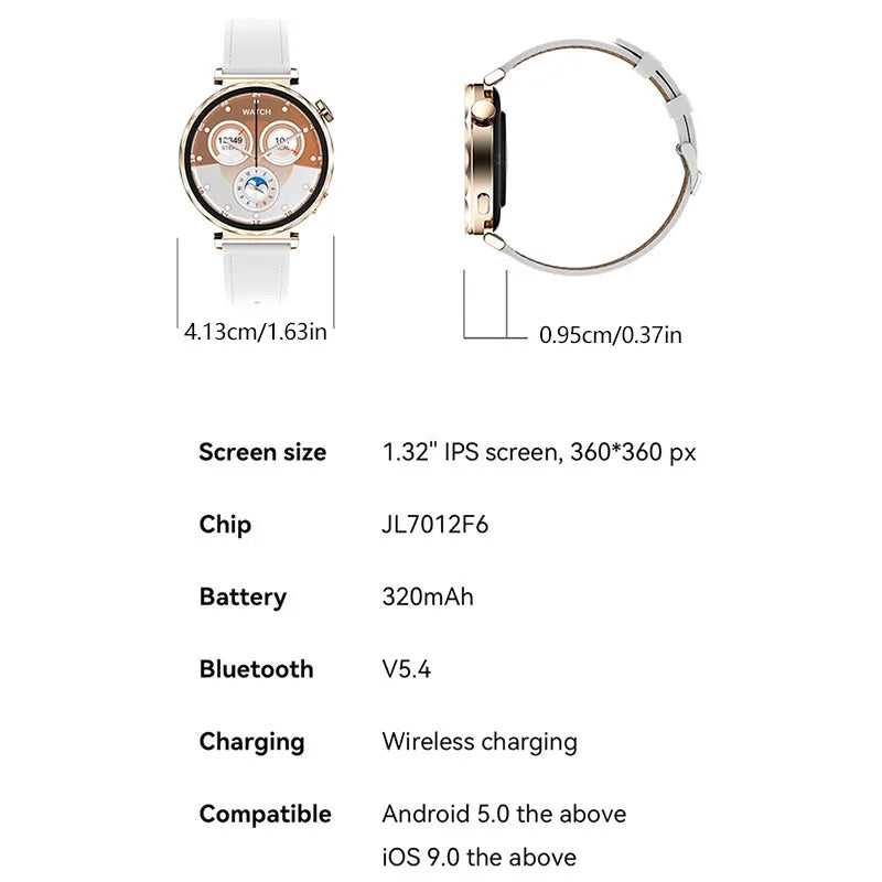 GT5 Mini Smart Watch for Woman IP68 Waterproof 1.32" IPS Screen Make/Receive Calls Message Sleep Tracking Sport Modes Smartwatch
