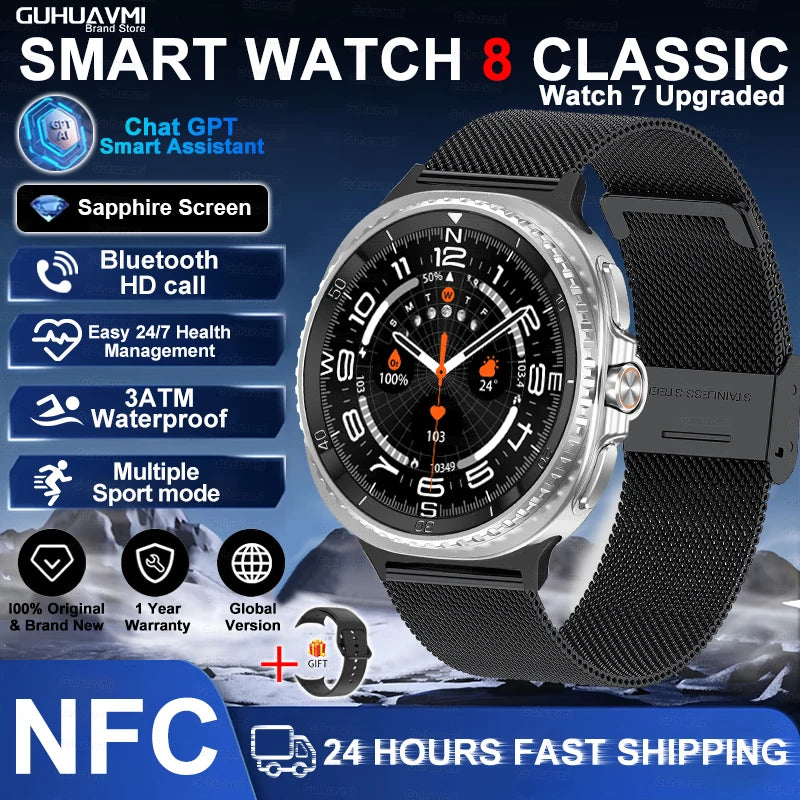 Clone Version For Galaxy Watch8 Classic GPS NFC Smart Watch 46mm AMOLEL BT Call 3ATM Waterproof Galaxy 7 Upgraded Smartwatch Men