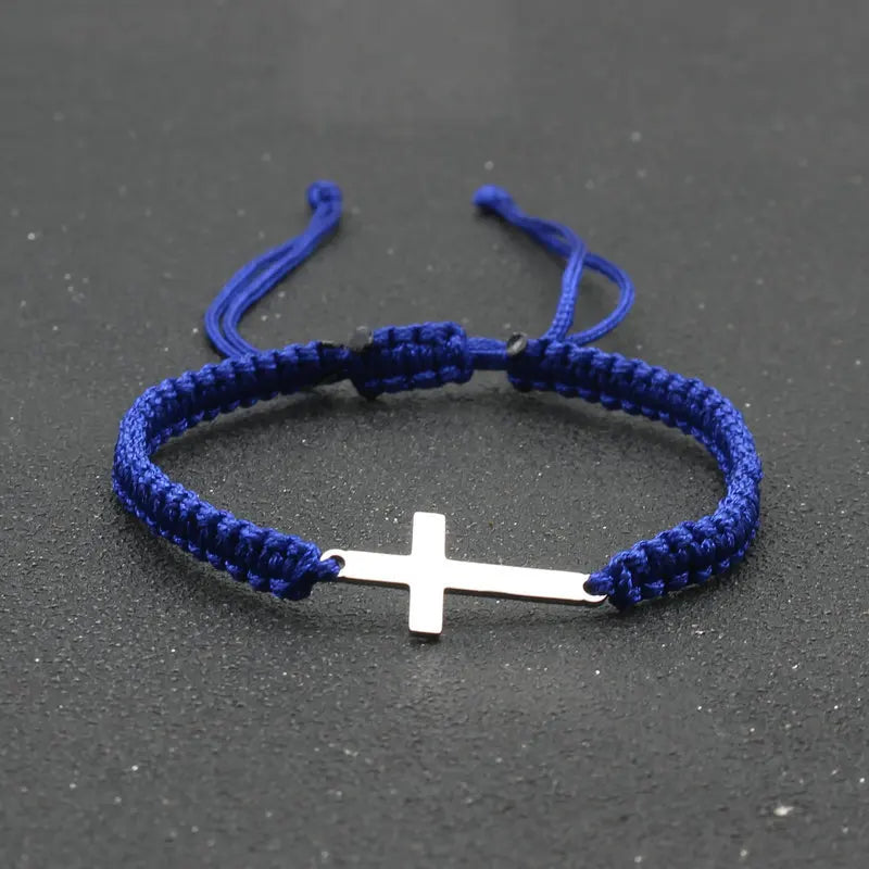 UILZ Creative Personality Stainless Steel Cross Hand-woven Adjustable Colored String Couple Versatile Bracelet
