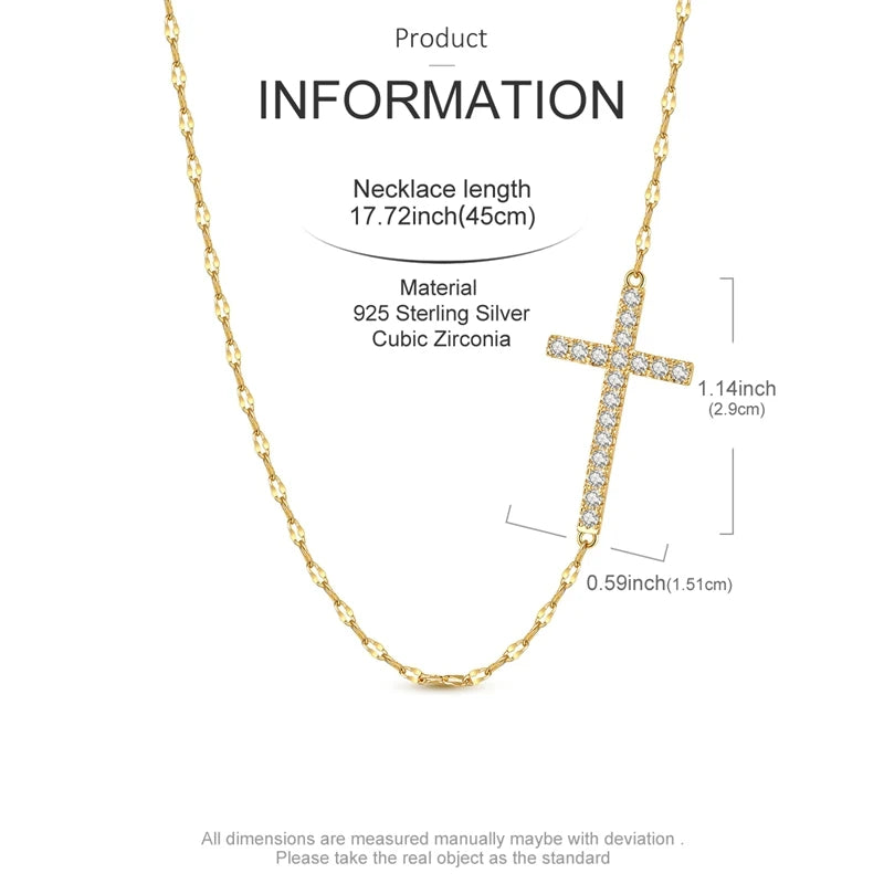 S925 Sterling Silver Minimalist Cross Necklace for Woman Personality Chain Shining Gold Color Party Necklaces for Women Jewelry