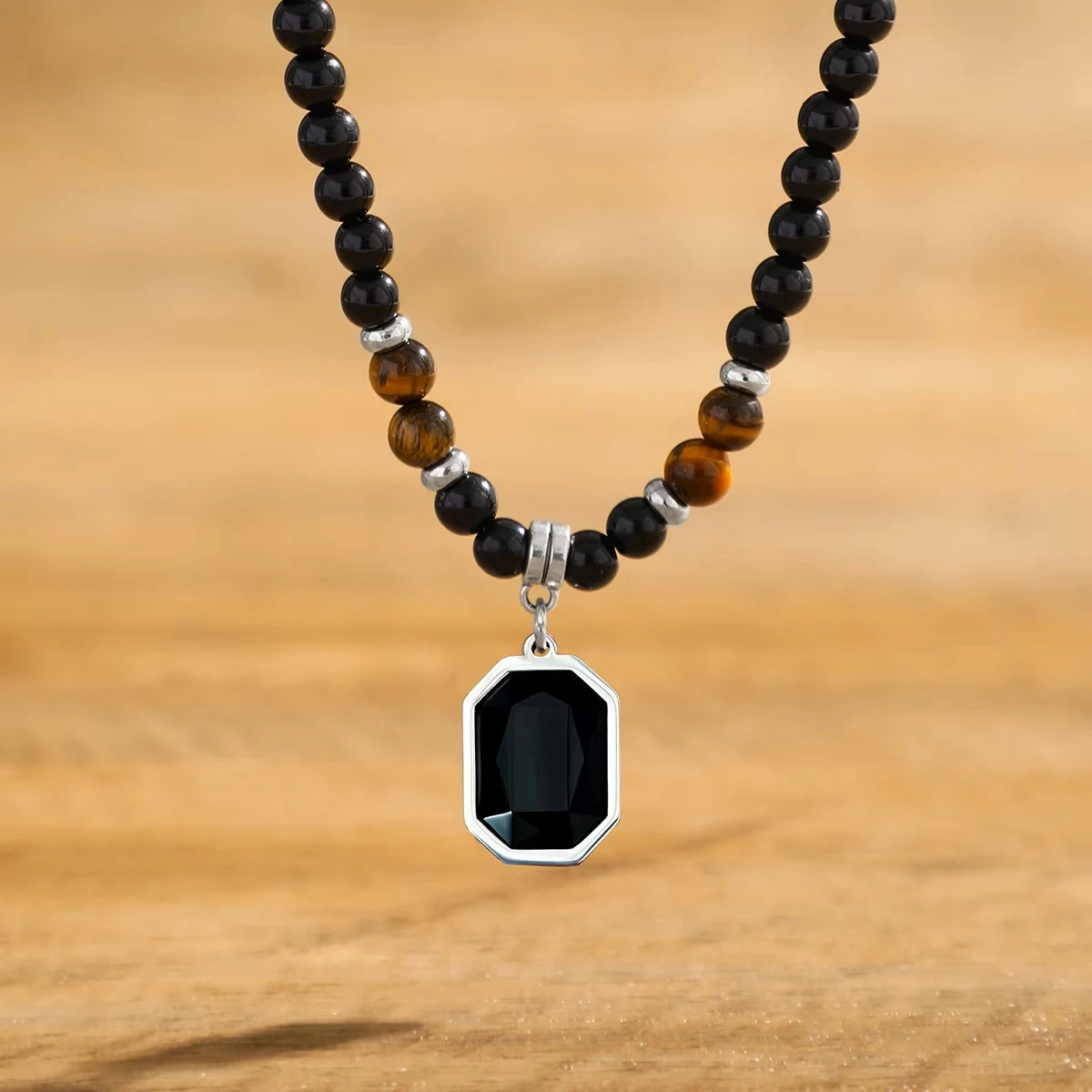 HNSP Black Crystal Pendant Bead Rosary Necklace For Men Jewelry Accessories