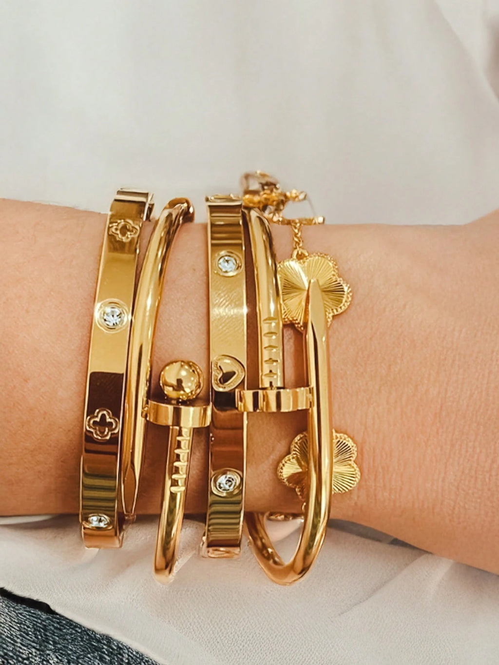 3PCS French Lucky Clover Women's Bracelet Set High Quality Stainless Steel INS Hot Selling Bracelet Charm Feeling Jewelry Gift