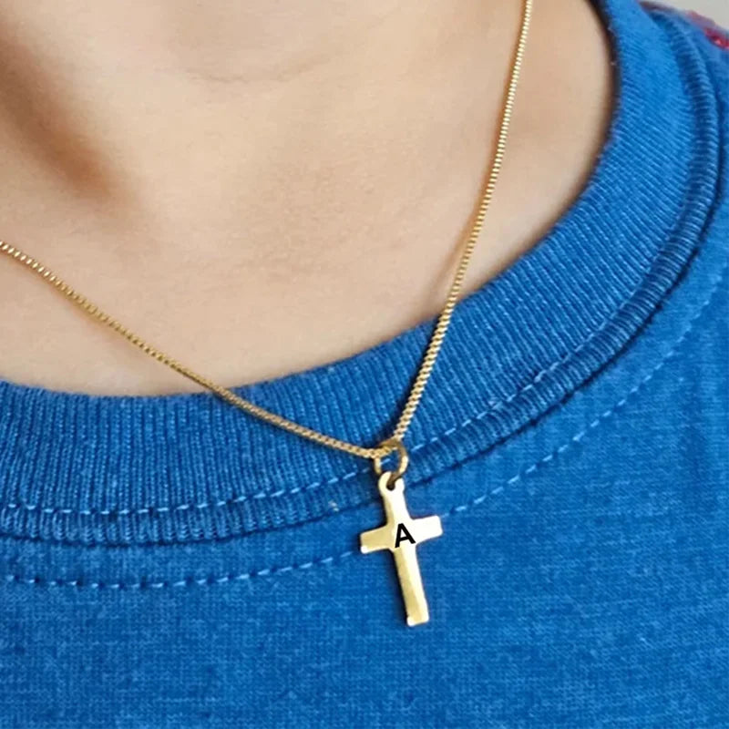 Initial Letter Cross Pendant Necklace - Gold Plated Kids Jewelry A-Z