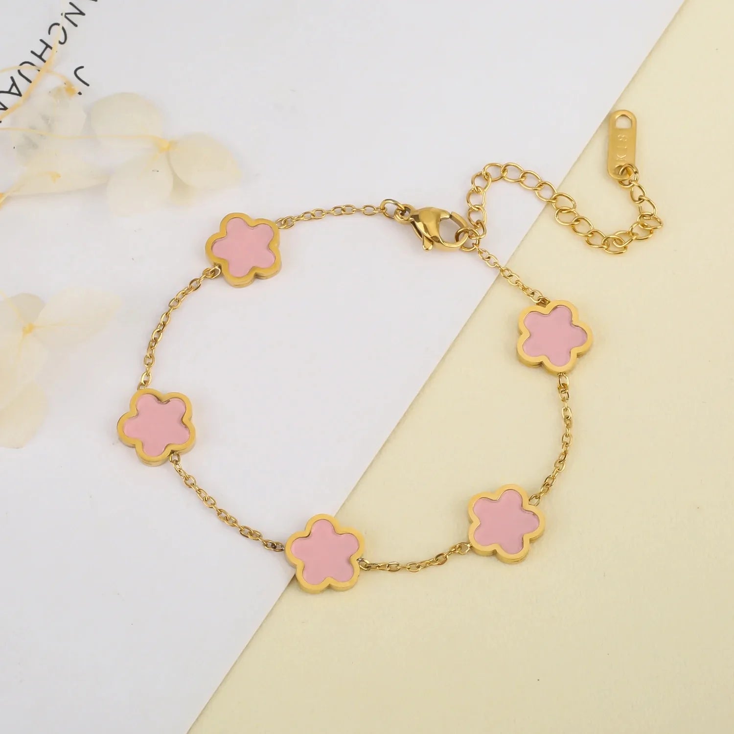 Hot Sale Stainless Steel Plum Blossom Gold Plated Bracelet High Quality Five Leaf Flower Jewelry Simple For Woman Gift Clover