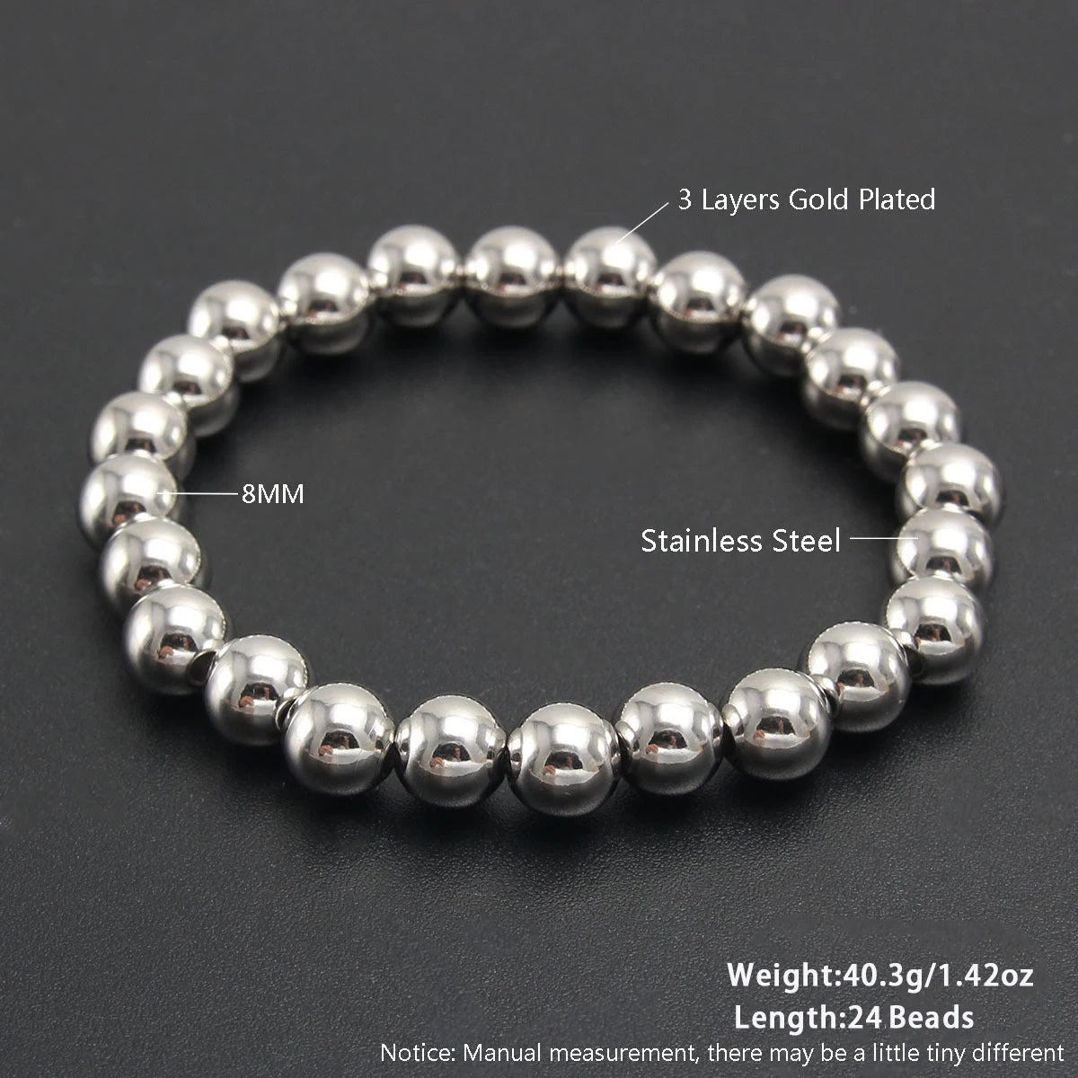 MHS.SUN Fashion Waterproof Smooth Stainless Steel Bracelets 2-10mm Elastic Beaded Gold Plated Stackable Bracelet Women Jewelry
