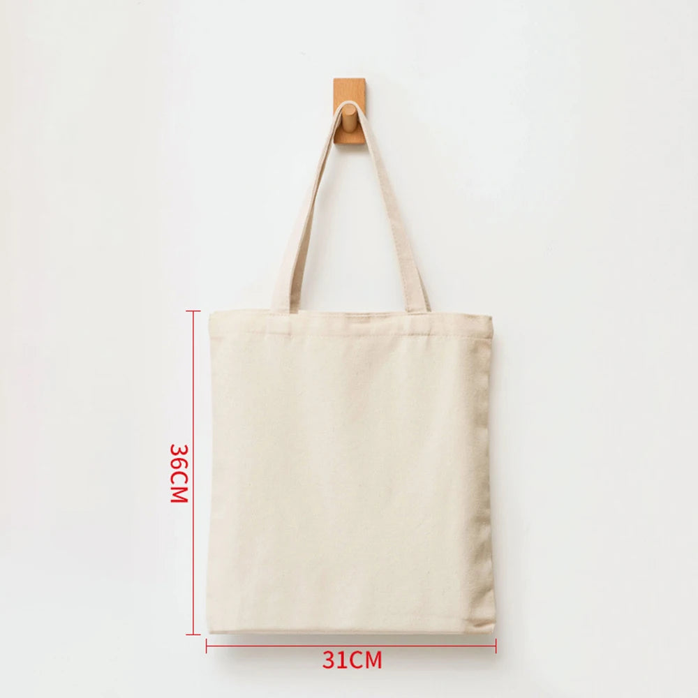 Women Handbags Creamy White Plain Folding Canvas Shoulder Tote Bags Reusable Cotton Grocery High Capacity Shopping Bag Handbags