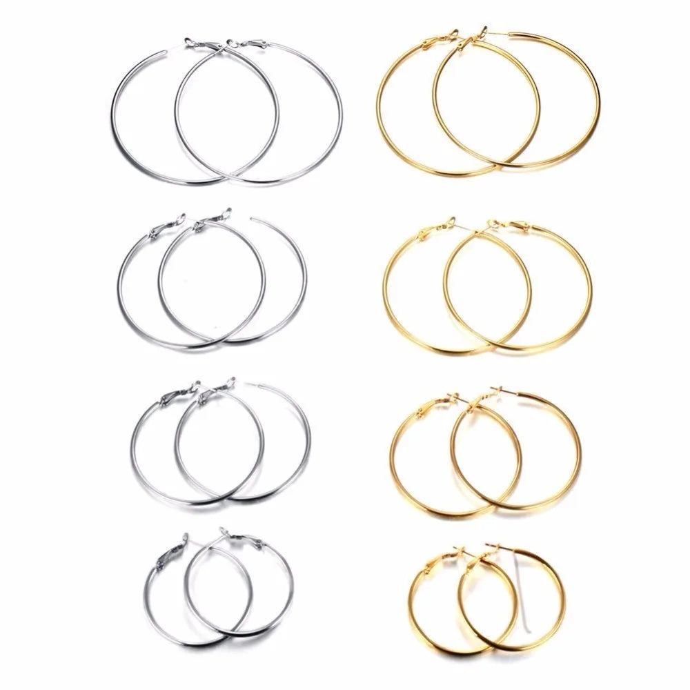 Stainless Steel Big Circle Hoop Huggie Earrings For Women, 40mm/50mm/60mm/70mm