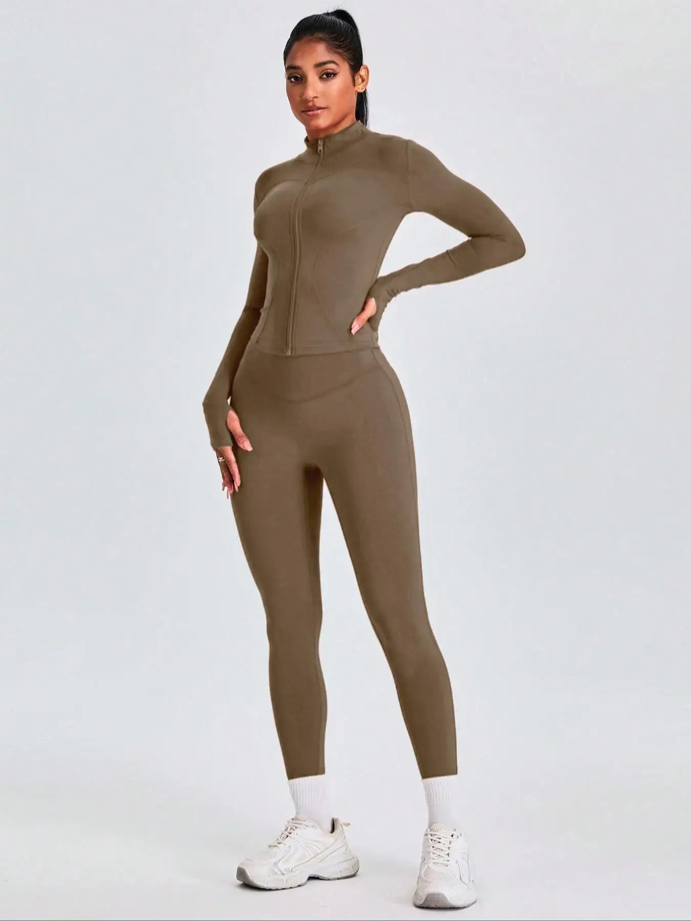 Fitfemme Two-Piece Sports Set - Zip Mock Neck Jacket & Leggings