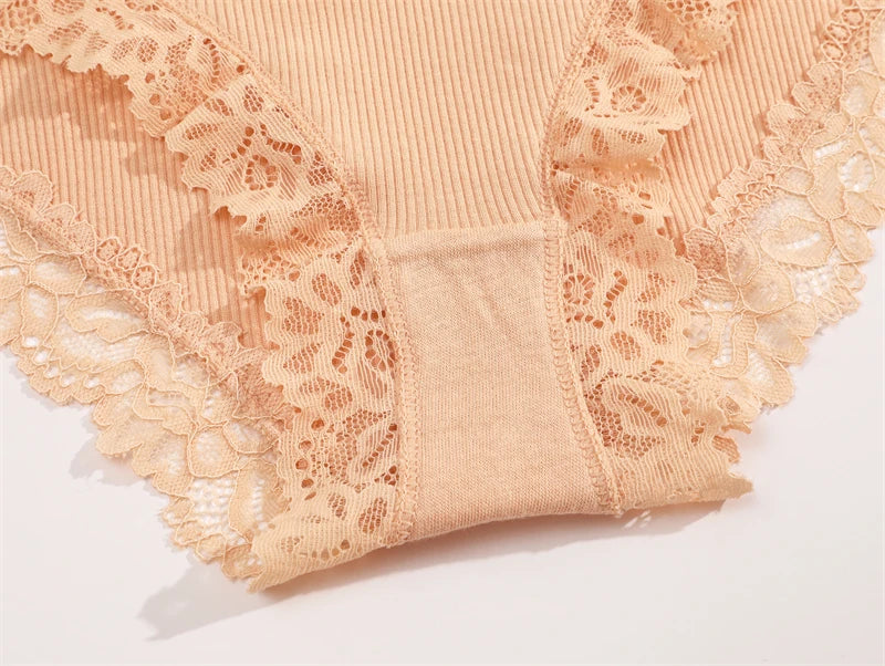 3PCS/Set Cotton Lace Underwear for Women Sexy Ribbed Floral Panties Comfortable Low-Waist Briefs Female Solid Comfort Lingerie