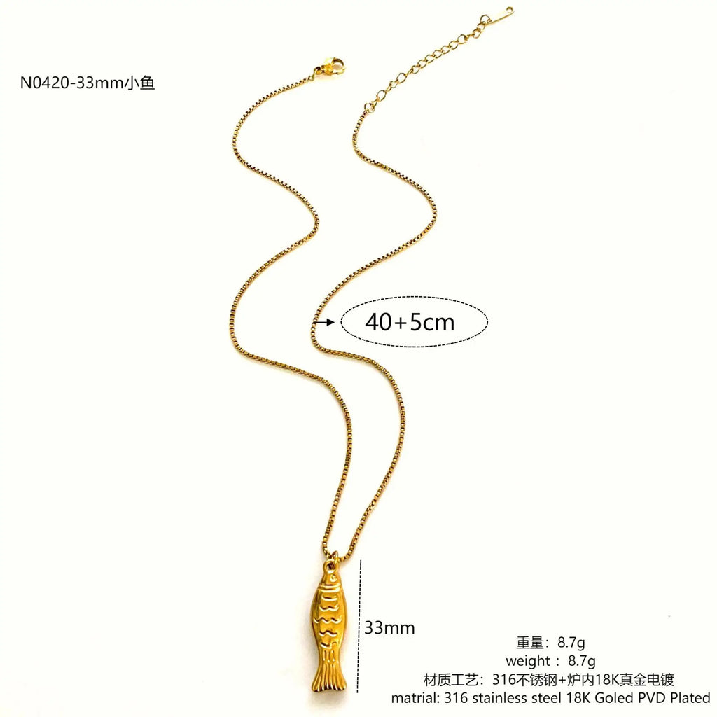 1/2pcs/Lot Cute Stainless Steel Gold Plated Small Fish Pendant Necklace for Women New Waterproof Beach Party Jewelry Summer Gift