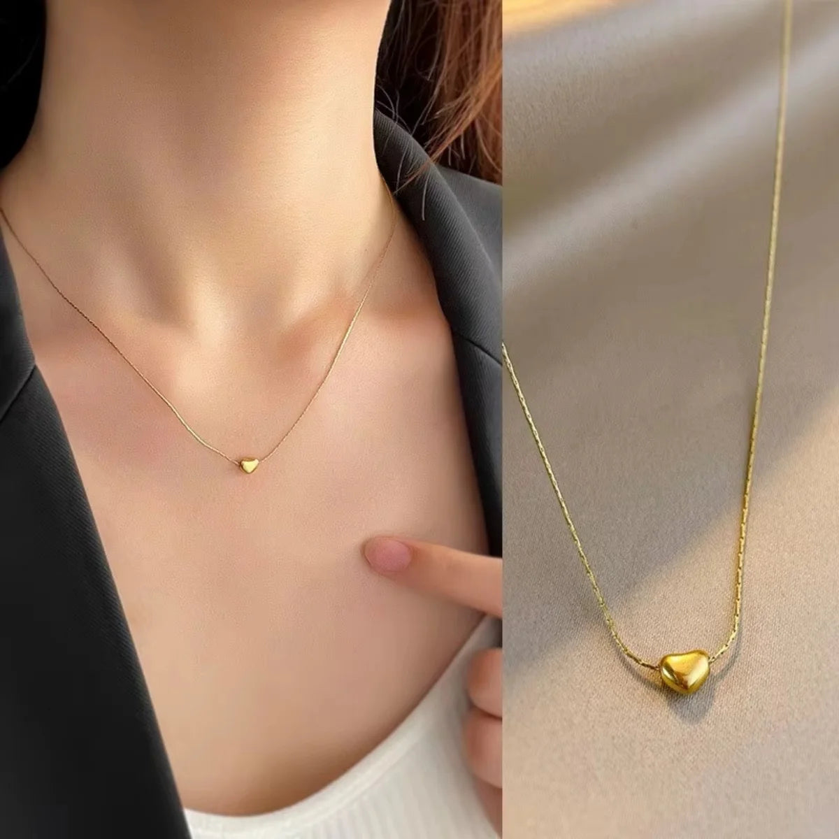 Exquisite Tiny Love Heart Pendant Necklace For Women Men Minimalist Stainless Steel Small Heart Clavicle Chain Wedding Jewelry