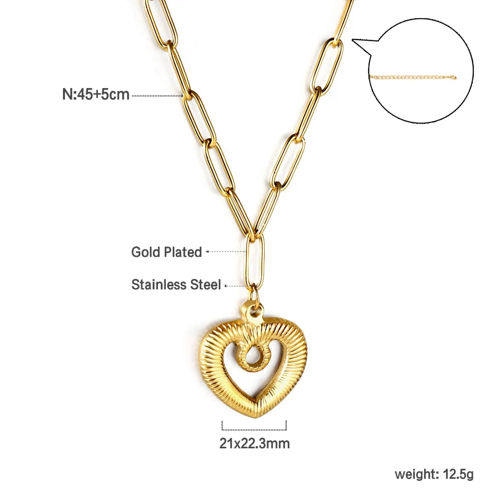 ASONSTEEL Romantic Heart Pendant Necklace For Women High Quality Golden Stainless Steel Metal Stylish Choker Valentine's Gift