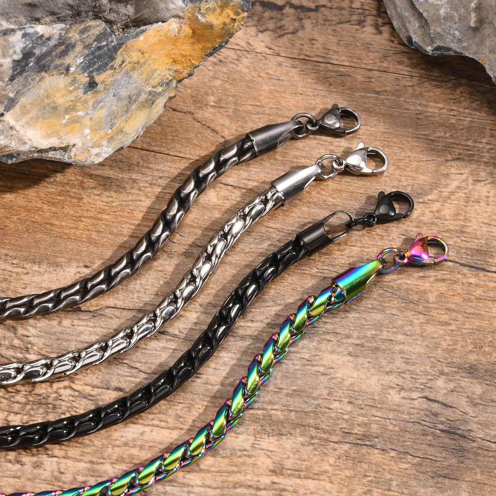 Vnox Colored Stainless Steel Handmade Snake Chain Bracelets for Men Boys,Adjustable Simple Metal Link Wristband, Hippie Jewelry