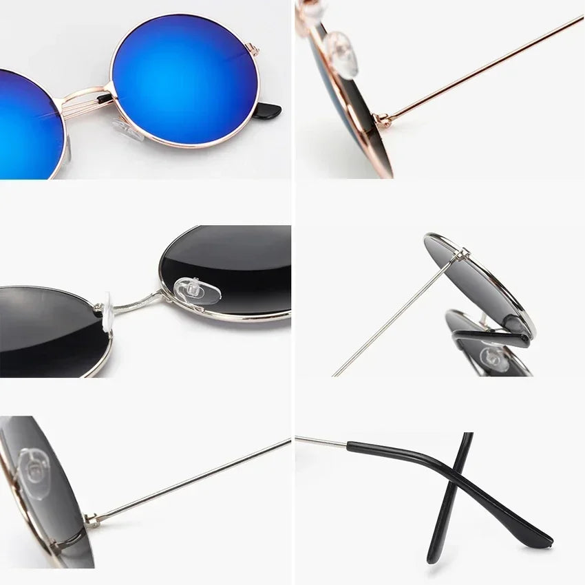 FOENIXSONG Round Pilots Sunglasses - Vintage Silver Gold Black Unisex