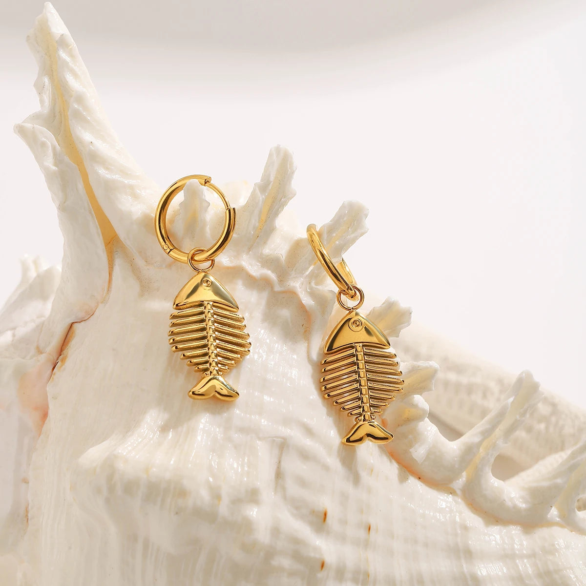 Youthway Stainless Steel Metal Creative Fish Bone Dangle Earrings Waterproof Anti Allergy High Quality Charm Jewelry Accessories
