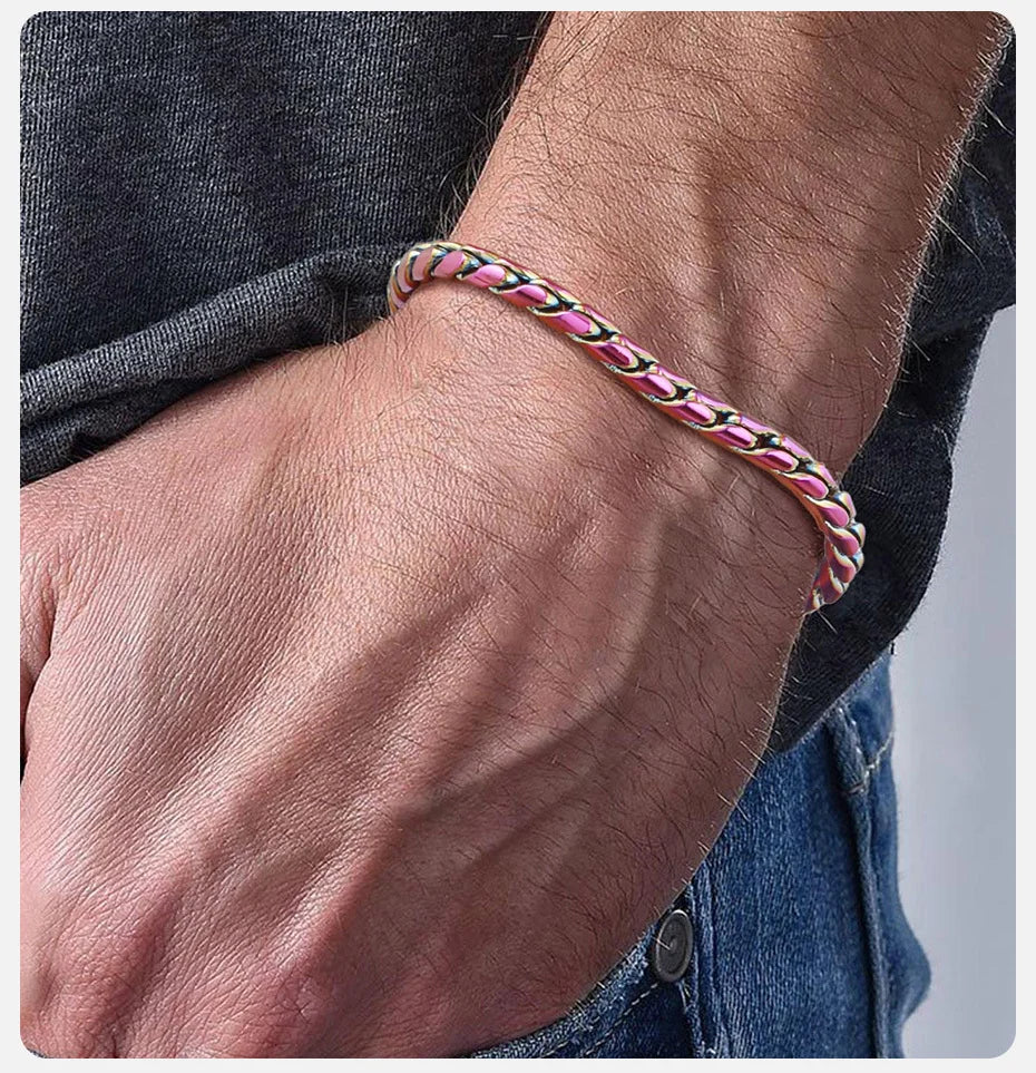 Vnox Colored Stainless Steel Handmade Snake Chain Bracelets for Men Boys,Adjustable Simple Metal Link Wristband, Hippie Jewelry