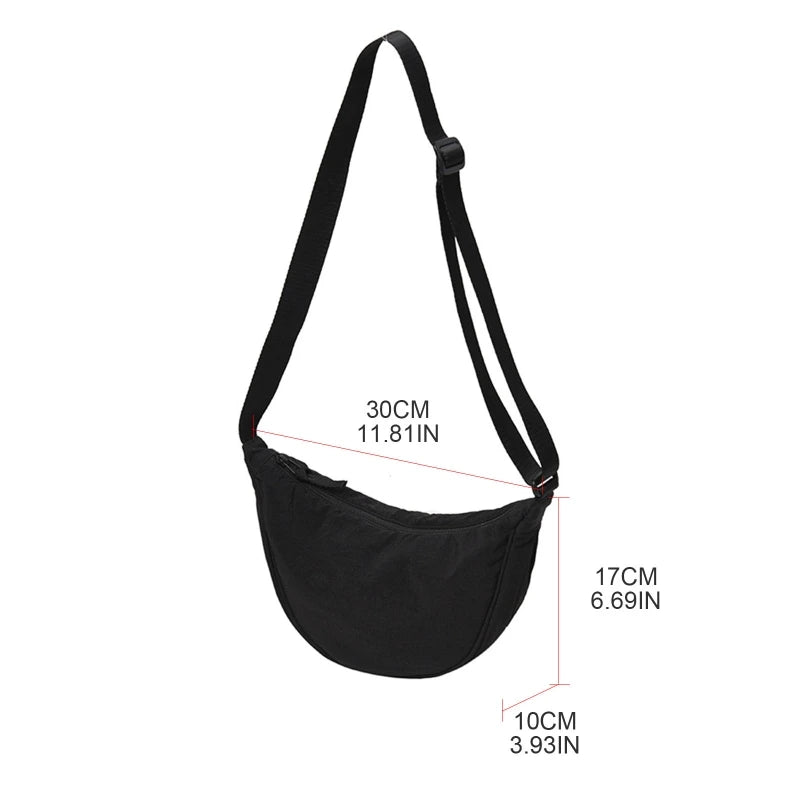 Women Half Moon Shape Crossbody Chest Bag Casual Nylon Shoulder Bag Female Large Capacity Tote Solid Lady Travel Shopper Handbag