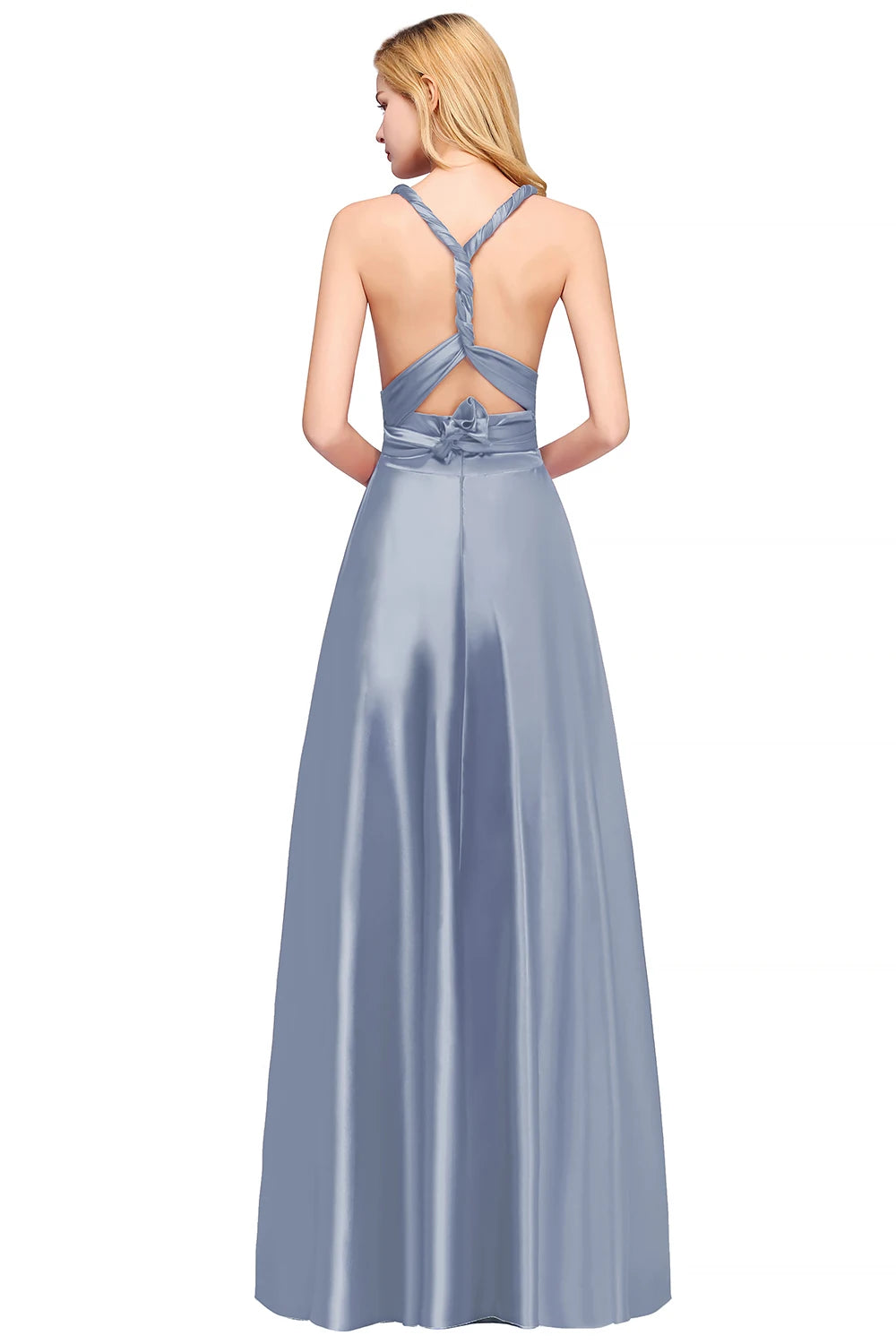 BABYONLINE Sexy Bridesmaid Dress Infinity Style Convertible Halter V neckline Gown Sleeveless Multiway Wrap Changable Guest Gown