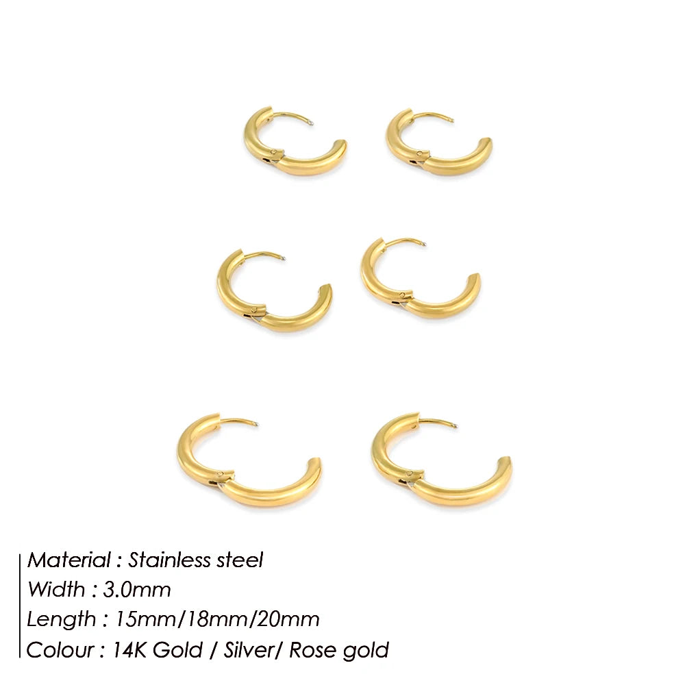 Retro Minimalism Stainless Steel Hoop Earrings for Woman Girls Gold Color Metal Circle Earring Party Gifts Simple Jewelry