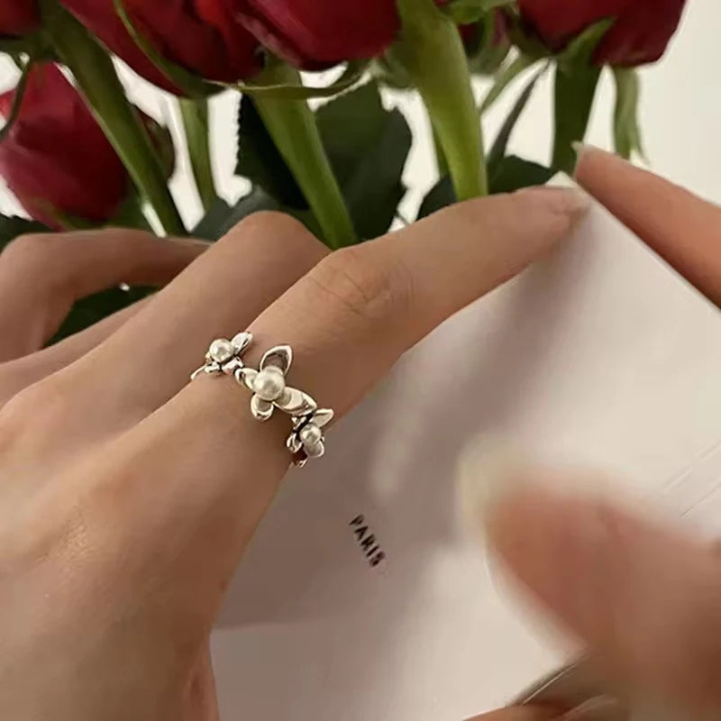 VENTFILLE 925 Sterling Silver Open Pearl Smile Stackable Finger Ring Simple Fashion Cute Adjustable For Female Jewelry Wholesale