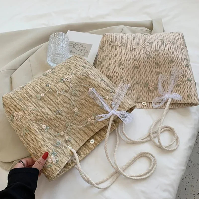 Fashion Woven Handbag Women Straw All-Match Female Tote Bag 2023 Portable Bucket Bag Luxury Designer Handbags Summer Picnic Bags