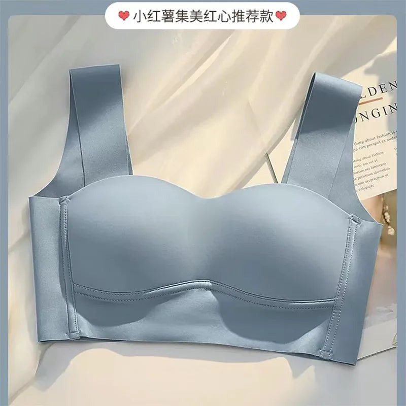 1pcs Women Comfort Bra Summer Ice Silk Vest Style Underwear Girl Wireless Gathered One-piece Brassiere Push Up Lingerie Bralette