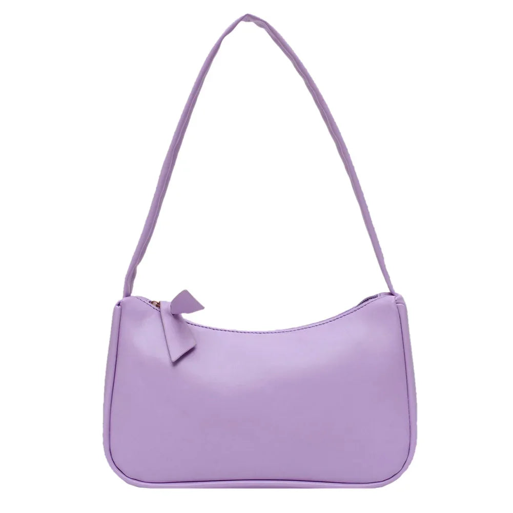 New Retro Soft PU Leather Women Shoulder Underarm Bags Casual Solid Color Small Top-Handle Handbags Ladies Fashion Shoulder Bags
