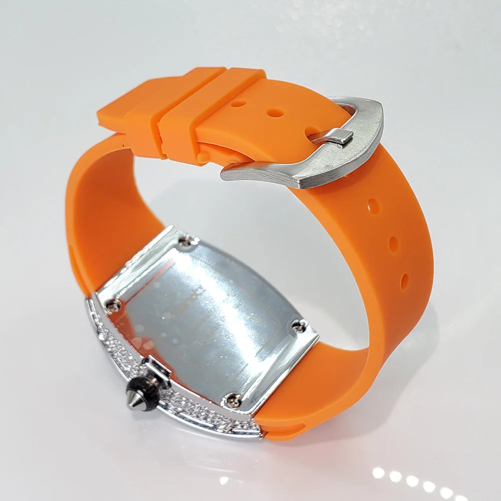 Luxury Diamond Watch For Women Elegant Tonneau Original Design Watches Fashion Ice Out Sport Rubber Strap Waterproof Mille Clock