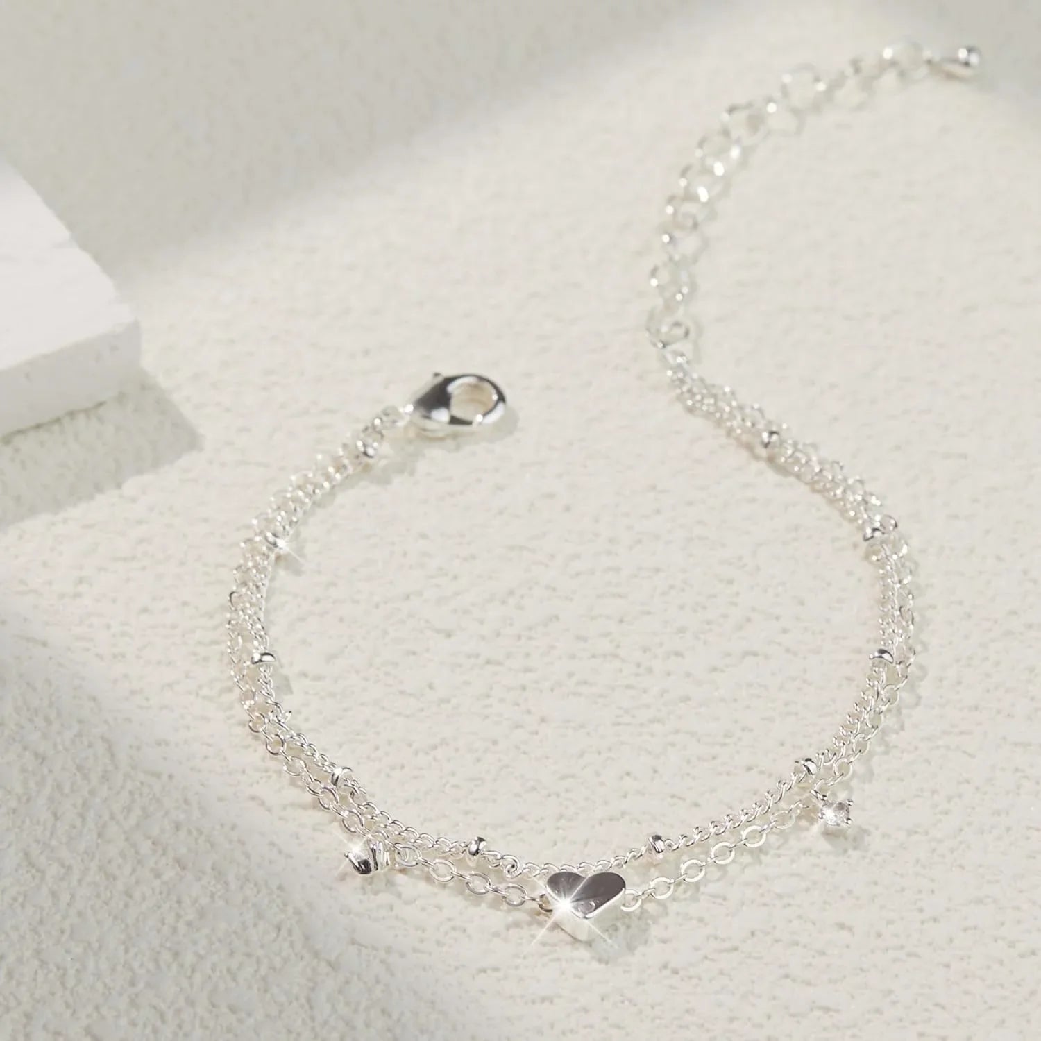Anklet Bracelets for Women Waterproof, 925 Sliver Plated CZ Heart Layer Anklets for Women Anklet Gifts for Women, Jewelry Gifts