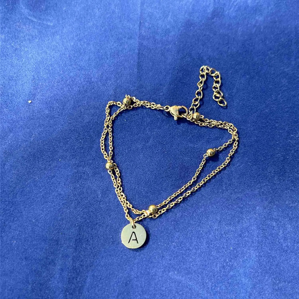 Minimalist Design Stainless Steel Disc Coin Letter Initial Bracelets For Women Multilayer Chain Alphabet Charm Bracelet Jewelry