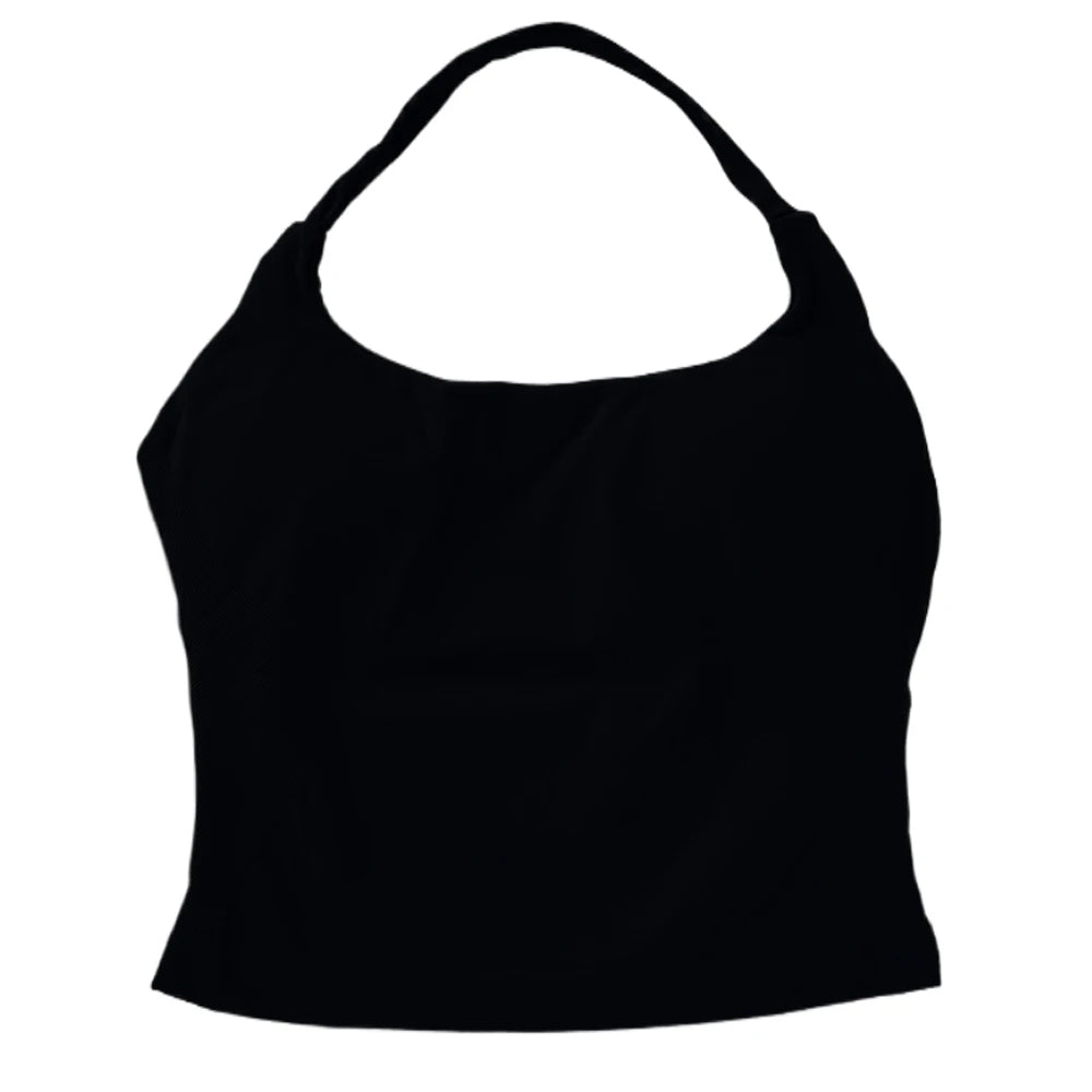 Gym Top Women Clothes Strappy Workout Tank Top Padded Sports Bra Backless Yoga Shirts Seamless Gym Crop Top Halter Fitness Vest