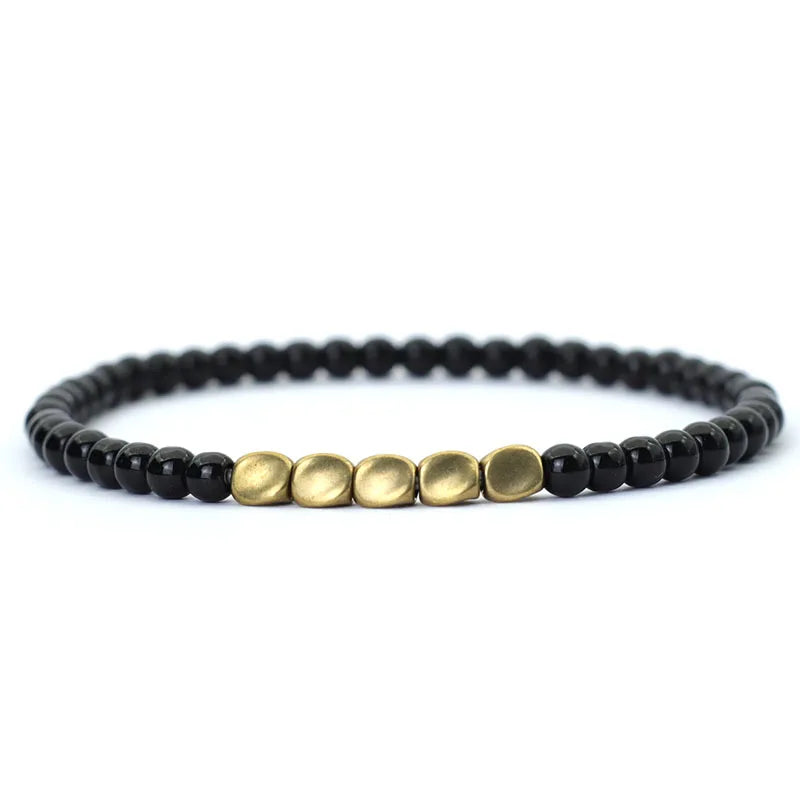 New Men 4mm Bracelet Irregular Copper Beads Strand Braclet Minimalist Black Onyx Stone Braslet Pulsera Hombre Gift For Him Joias
