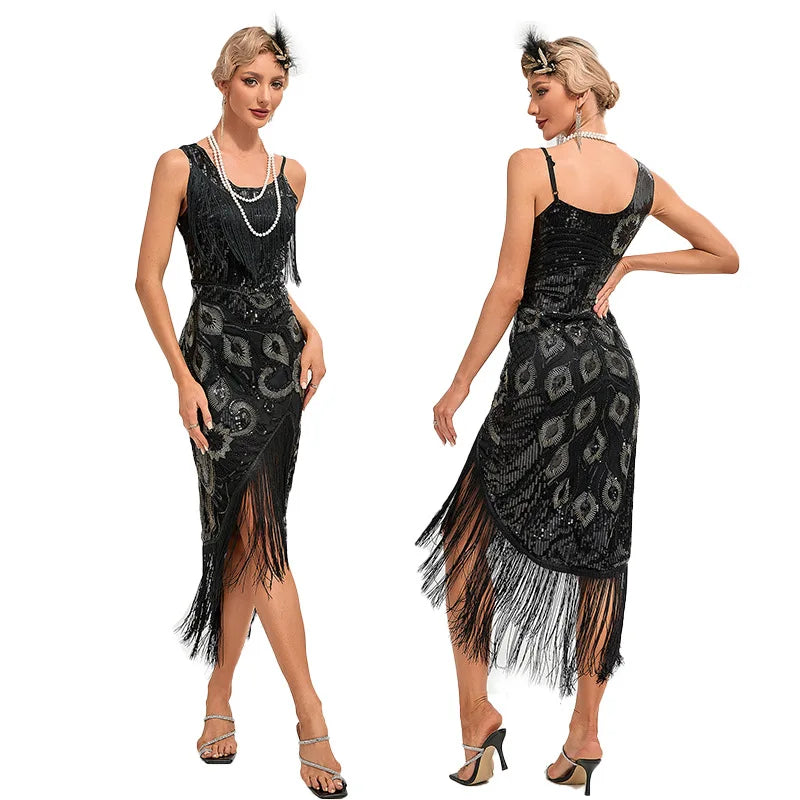 Sequin 1920s Retro Dress - Great Gatsby Cocktail Party Tassel Gown