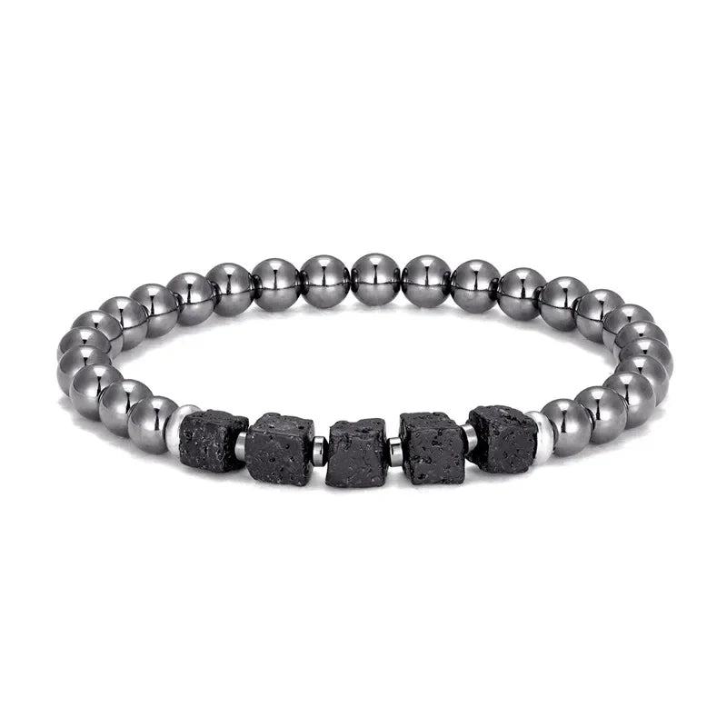 YIZIZAI Black Matte Onyx with Cube Lava Bracelet Yoga Balance Energy Stretch Bracelet Men Women Natural Gemstone Healing Jewelry