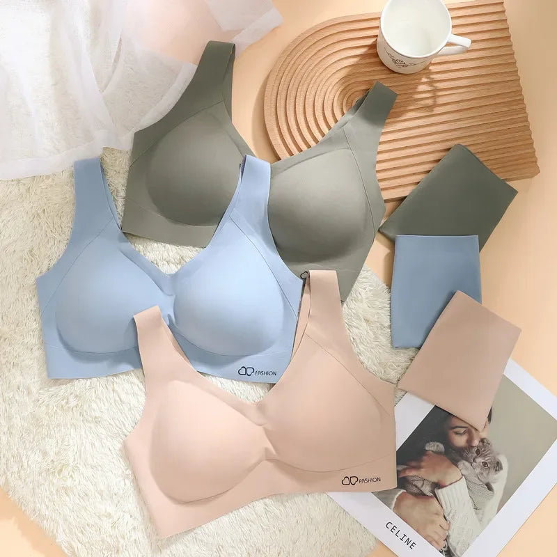 A /B / C Fixed Cup Seamless   Oversized Bra Thin Push Up  Women Underwear