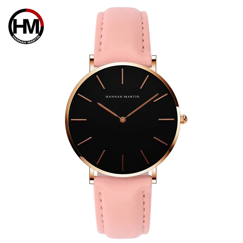 Hannah Martin Hot Fashion Simple Japan Quartz Movement Watch Leather Strap Clock Women Analog Waterproof Wrist watch Reloj Mujer