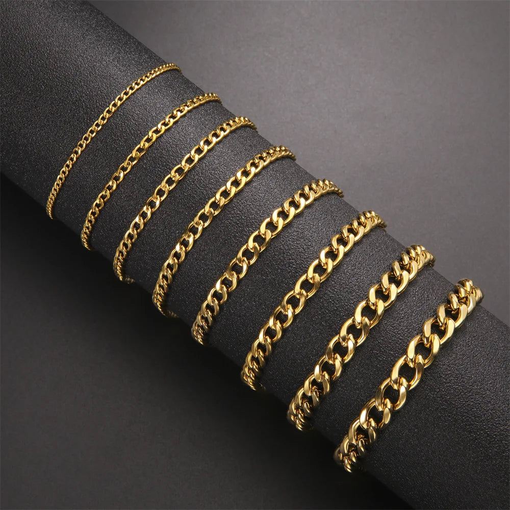 My Shape Fashion Cuban Chain Men Bracelet Stainless Steel 3/5/7/9mm Width Chain Bracelets Figaro Chain Boy Wrist Jewelry Couple