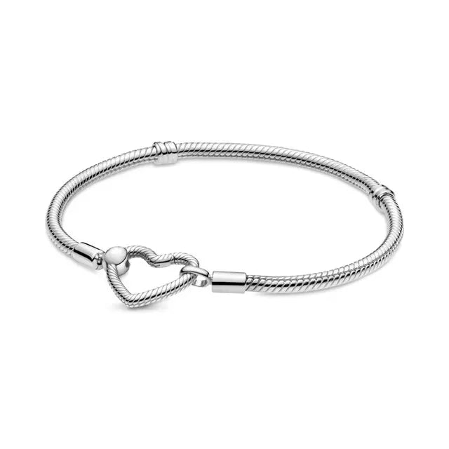 Original 925 Silver Plated Moments Bracelets RoseGold Golden Love Heart Clasp Bead Charm Bracelet For Women DIY Jewelry Gifts