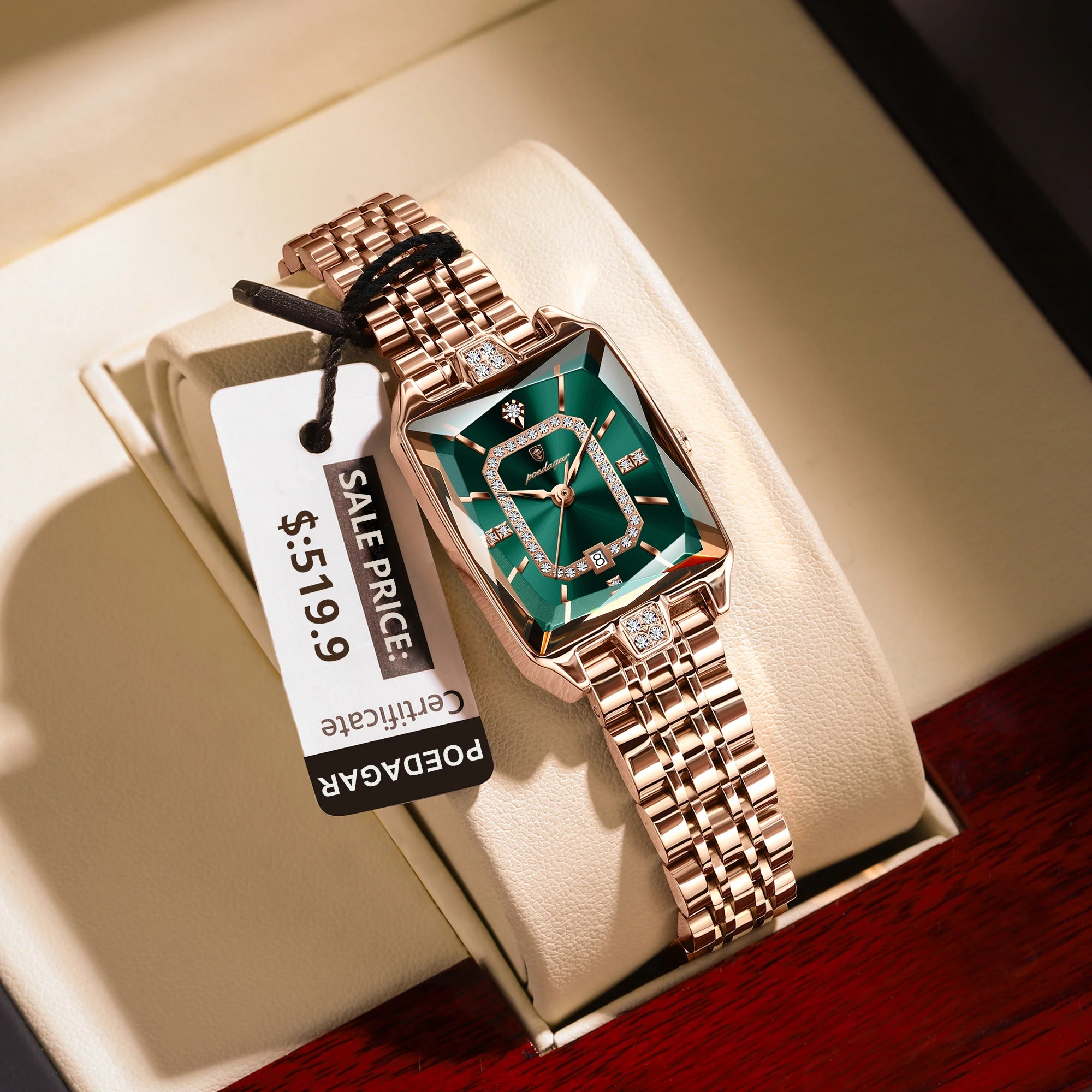 POEDAGAR Luxury Rectangle Watch - Waterproof Calendar Stainless Steel